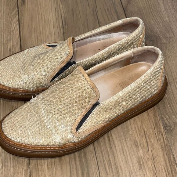 Brunello Cucinelli Metallic Gold Slip On Loafers Womens shoes 37.5 - Picture 4 of 10